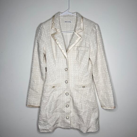 Reformation Tweed Blazer Jolie Dress Cream - Picture 2 of 5